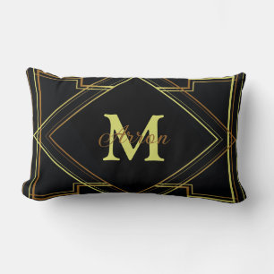 Gatsby zwart en goud geometrisch patroon art deco kussen
