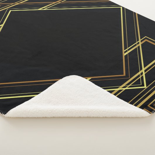 Gatsby zwart en goud geometrisch patroon art deco sherpa deken (3/4)