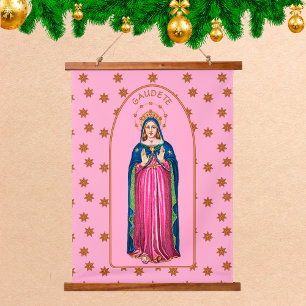 Gaudete! (Verblijd u!) met staande BVM Advent Hangend Wandkleed