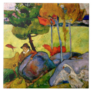 Gauguin - Breton Boy in een landschap Tegeltje