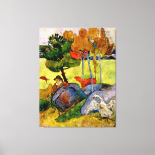 Gauguin - Bretonse jongen in een landschap Canvas Afdruk