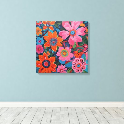 Gauguin geïnspireerde roze bloemen canvas afdruk (Insitu (Houten vloer))