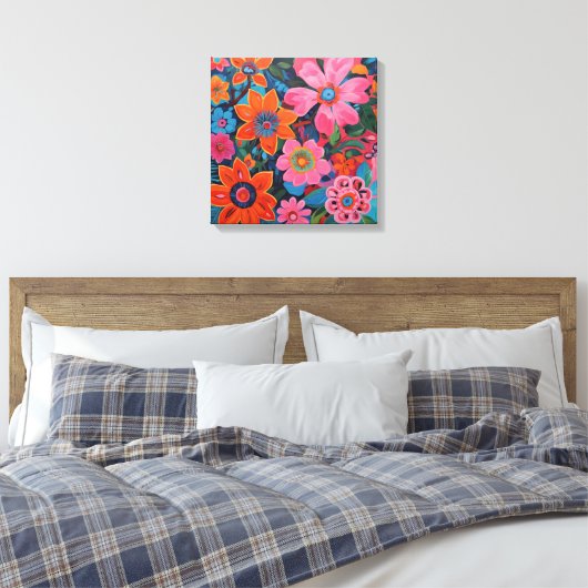 Gauguin geïnspireerde roze bloemen canvas afdruk (Insitu (Slaapkamer))