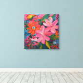 Gauguin geïnspireerde roze bloemen canvas afdruk (Insitu (Houten vloer))