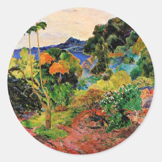 Gauguin - Landschap Martinique Ronde Sticker (Voorkant)