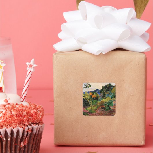 Gauguin - Landschap Martinique Vierkante Sticker (Feest)