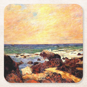 Gauguin - Rotsen en Zee, fijne kunst, Vierkante Kartonnen Onderzetter