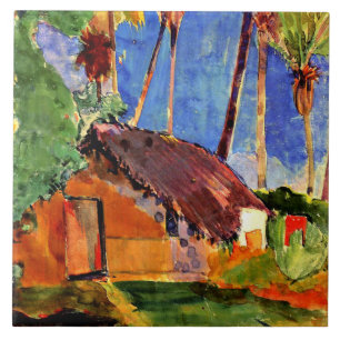 Gauguin - Thatched Hut onder de Palmen Tegeltje