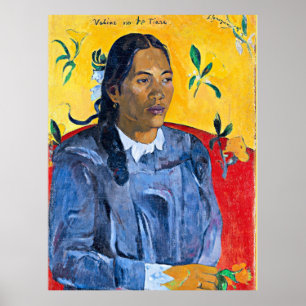Gauguin - Vrouw met een bloem, portret schilderij Poster