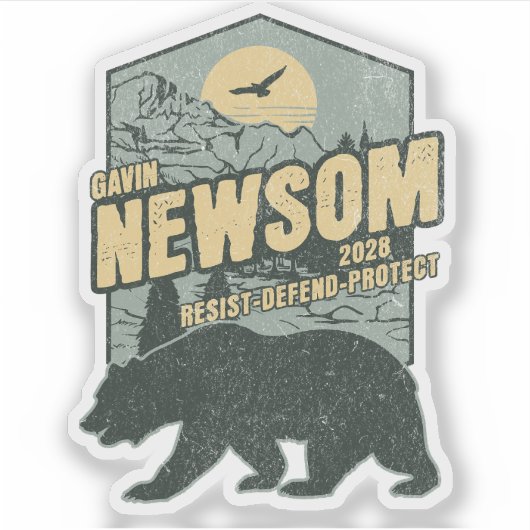 Gavin Newsom 2028 Resist Protect Defend Sticker (Voorkant)