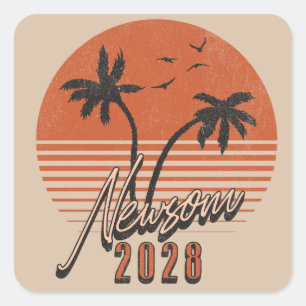 Gavin Newsom 2028 Voor President Palmboom Zonsonde Vierkante Sticker