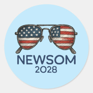 Gavin Newsom 2028 voor President zonnebril Ronde Sticker