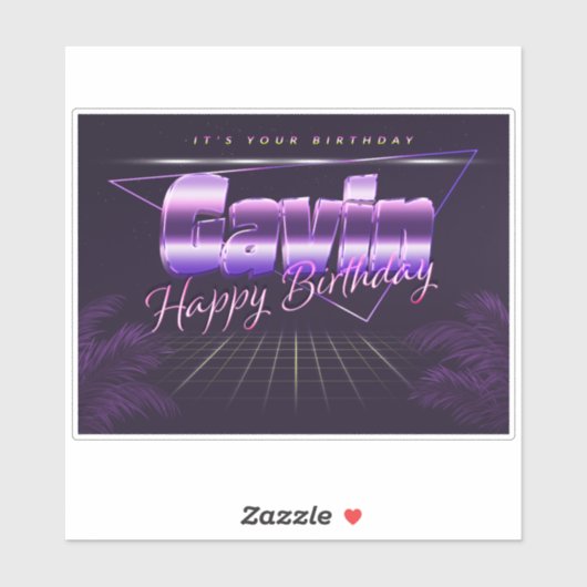 Gavin Nom Prénom lila retro Sticker (Feuille)
