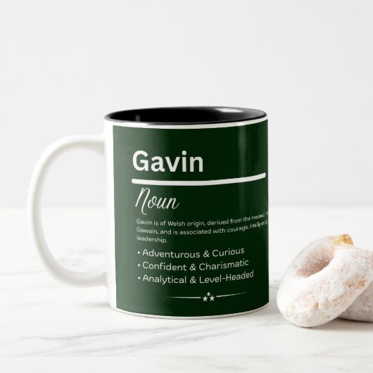 Gavin Personalized Name Tweekleurige Koffiemok (Met donut)
