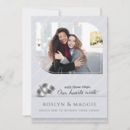 Gay and Lesbian Silver Pinstripe Photo Wedding Kaart
