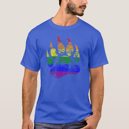 GAY BEER Distress Beer Paw Rainbow-vlag T-shirt (Voorkant)