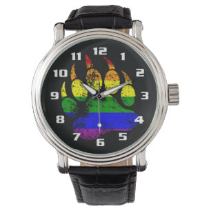 Gay Beer Pride Distress Rainbow Flag Beer Paw Horloge