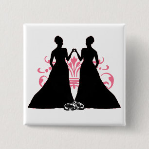 Gay Bride Pink Lesbian Wedding Flourish Art Vierkante Button 5,1 Cm