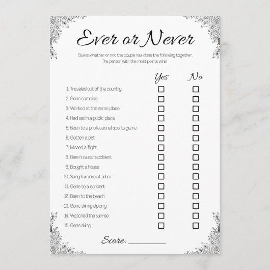 Gay bruiloft douche spel, ooit of nooit paar kaart (Voorkant)