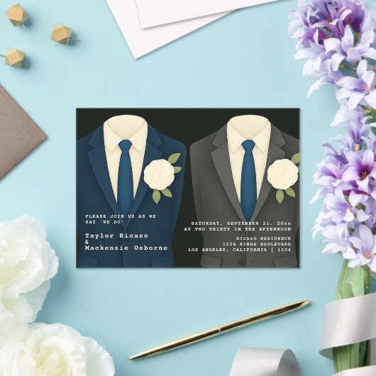 Gay bruiloft twee bruidegoms in pakken en Stropdas Acryl Uitnodigingen (Insitu (Huwelijk))