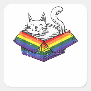Gay Cat Pride Rainbow Cute Kitten Kat Proud LGBT Vierkante Sticker