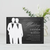 Gay Chalkboard Wedding Two Grooms Silhouettes Kaart (Staand voorkant)