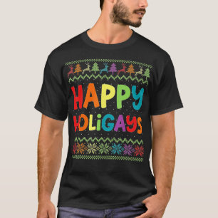 Gay Christmas Funny LGB Happy Holigays Rainbow Par T-shirt