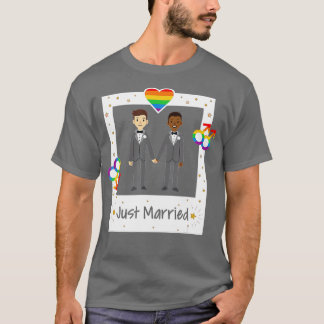 Gay Couple enkel gehuwde regenboog LGB bruiloft T-shirt