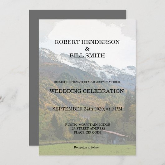 Gay de heer & de heer rustic mountainbtwedduitnodi kaart (Voorkant / Achterkant)