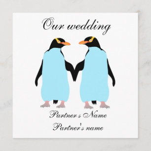 Gay, faire-part de mariage de pingouins Pastel