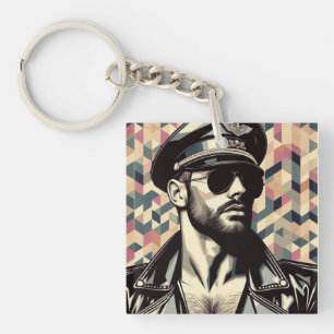 Gay Leather Daddy Biker Tom of Finland Tribute Art Sleutelhanger