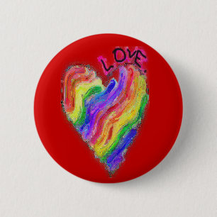 Gay Lesbian Rainbow Heart "Love" Ronde Button 5,7 Cm