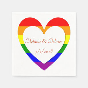 Gay Lesbian Rainbow Heart Wedding Napkins Servet