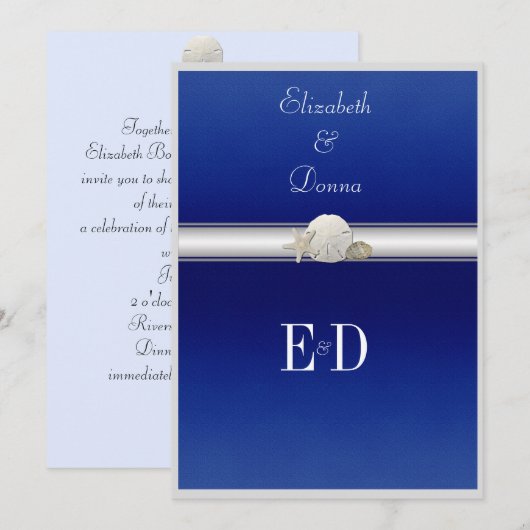 Gay/Lesbian WeddingInvitation Starfish Sand Dollar Kaart (Voorkant / Achterkant)