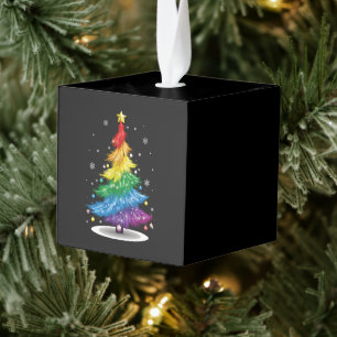 Gay LGBT Pride Rainbow Kerstboom Vrolijk Kerstfees Kubus Ornament