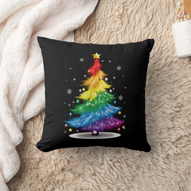 Gay LGBT Pride Rainbow Kerstboom Vrolijk Kerstfees Kussen (Deken)