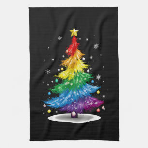 Gay LGBT Pride Regenboog Kerstboom Prettig Kerstfe Theedoek