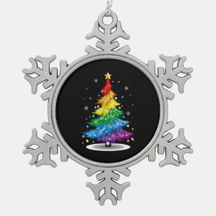 Gay LGBT Pride Regenboog Kerstboom Prettig Kerstfe Tin Sneeuwvlok Ornament