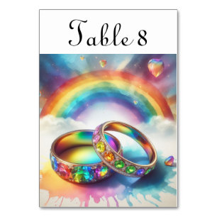 Gay LGBTQ Bruiloft Regenboog Ringen Tafelnummers