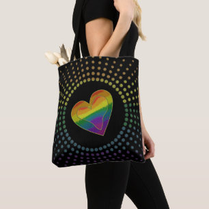 Gay LGBTQ Pride Month Love Rainbow Heart Stippen Draagtas