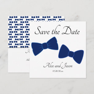 Gay Mannen Bow Stropdas Blauw Wit Save the Date Br