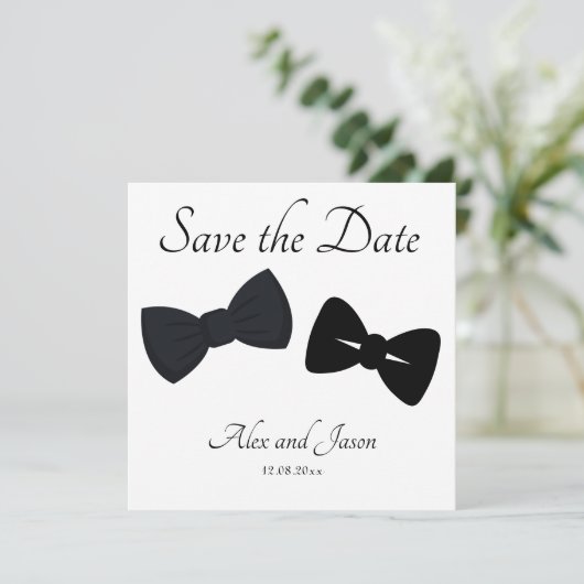 Gay mannen Modern Black White Save the Date Weddin (Staand voorkant)