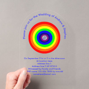 Gay Mannen Rond Rainbow Custom Wedding Acryl Uitnodigingen