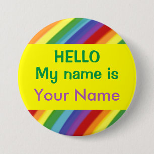 Gay of Kinder regenboog Hallo mijn naam is Nametag Ronde Button 7,6 Cm