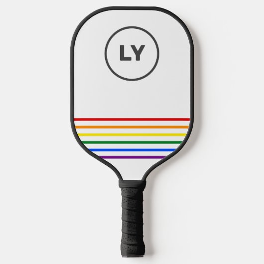 Gay Pride aangepaste Initialen gestreept | Wit Pickleball Paddle (Voorkant)