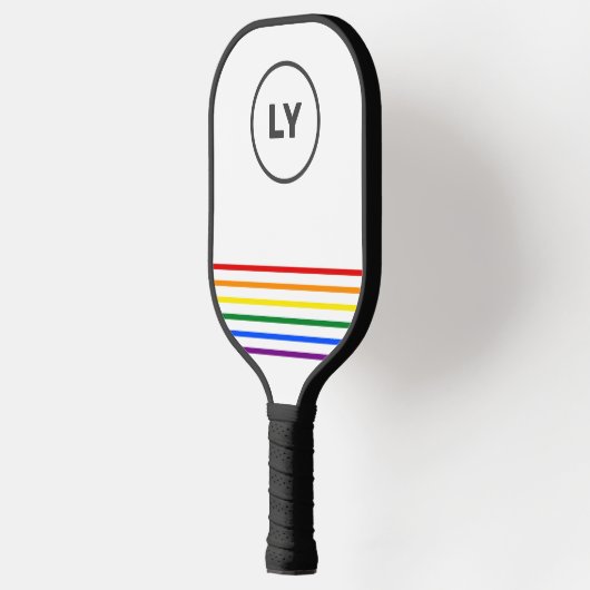 Gay Pride aangepaste Initialen gestreept | Wit Pickleball Paddle (Links)