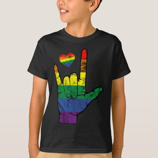 Gay Pride ASL-gebarentalen LGBT Deaf Awareness M T-shirt (Voorkant)