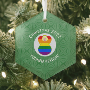 Gay Pride Blond Engel Kerstvlag Persoonlijk Glas Ornament