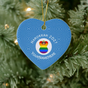 Gay Pride Bruine Engel Hanukkah Vlag Gepersonalise Keramisch Ornament