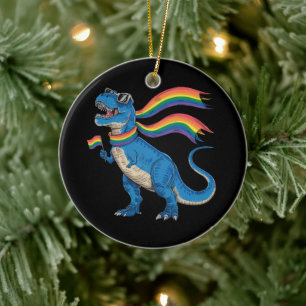 Gay Pride Dino Trex Regenboog Vlag LGBT Ally Keramisch Ornament